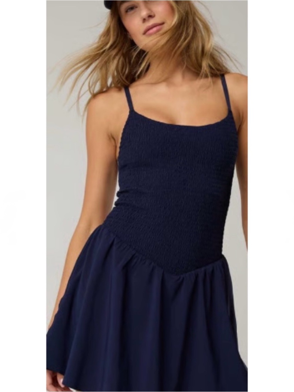 Aerie Offline Navy Real Me Smocked Empire Waist Athletic Mini Dress Size XL
